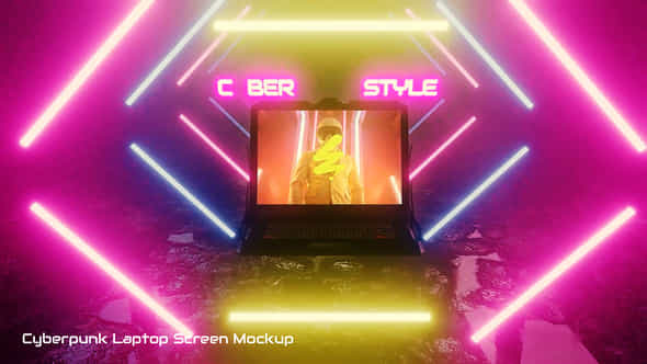 Cyberpunk Laptop Screen Mockup - VideoHive 58504780