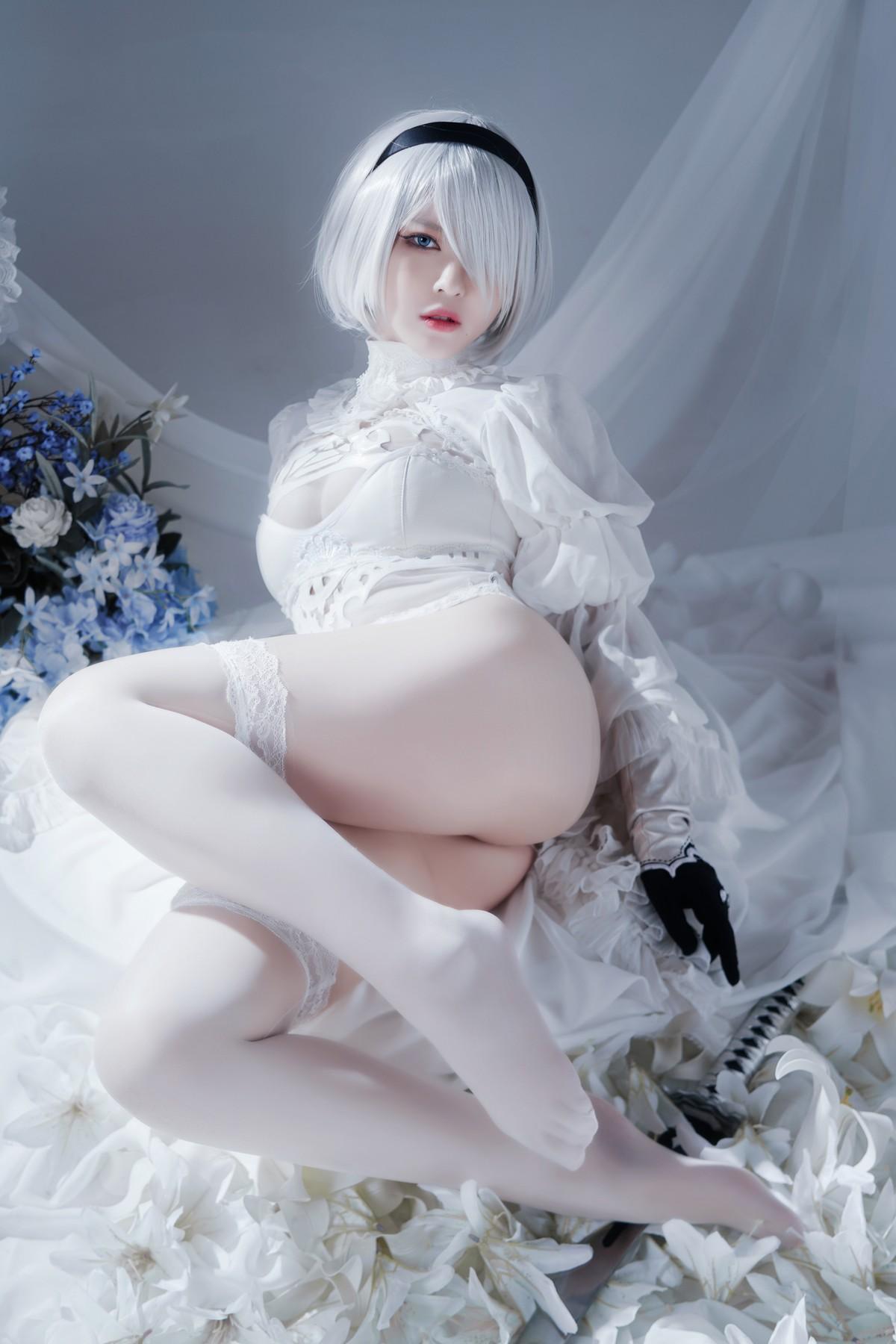 Cosplay 半半子 Automataヨルハ二号B型 白いドレス(45)