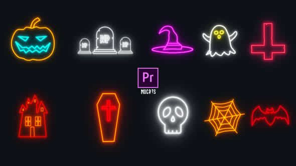 Halloween Neon Icons - VideoHive 34485665