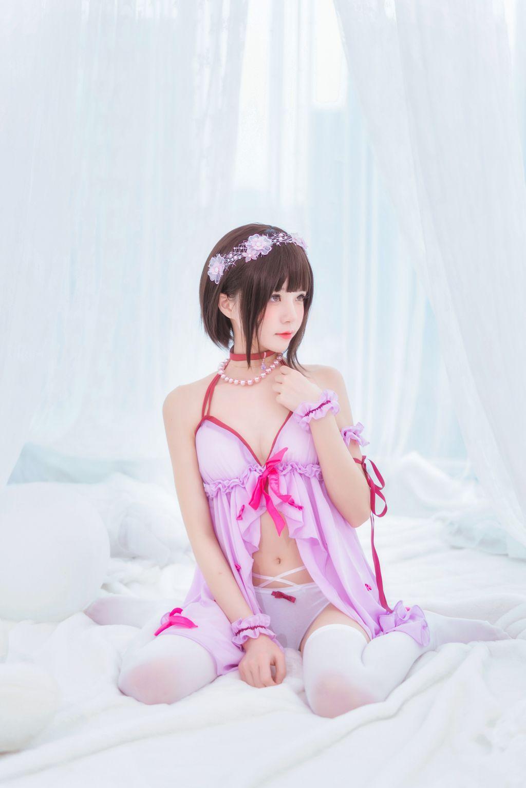 Coser @ 桜 桃 喵 Vol.034: 加藤 惠 紫色 小 睡裙 (38 photos)