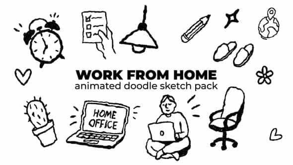 Work From Home Animated Doodle Sketch Pack - VideoHive 59209316