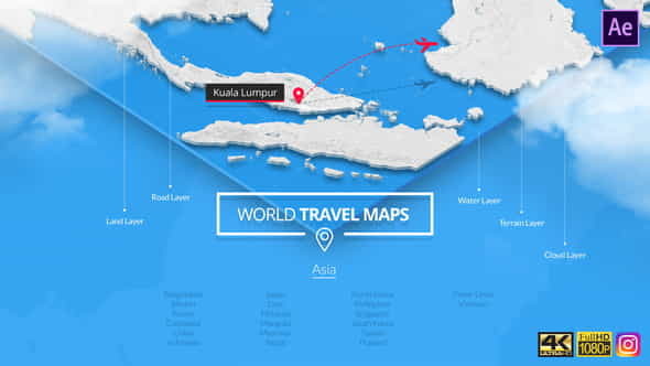 World Travel Maps - Middle East and Asia | Holiday - VideoHive 23191949