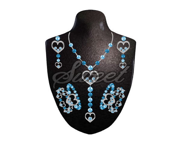 Sky Blue Hearts n Pearls Jewelry Set
