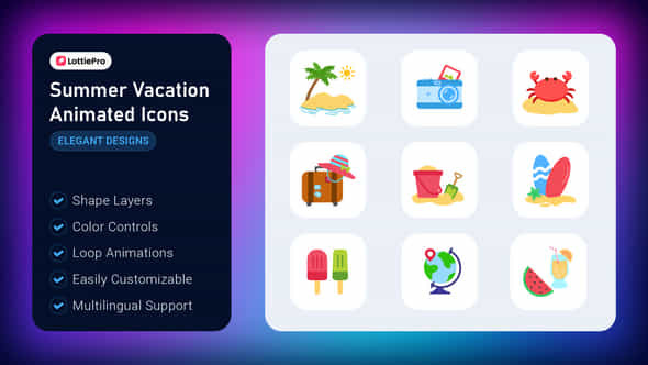 Summer Vacation Animated Icons - VideoHive 52705707