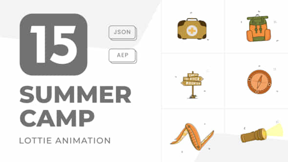 15 Summer Camp Animation Icons Set Bundle Of Camping Tools Animated - VideoHive 58004813