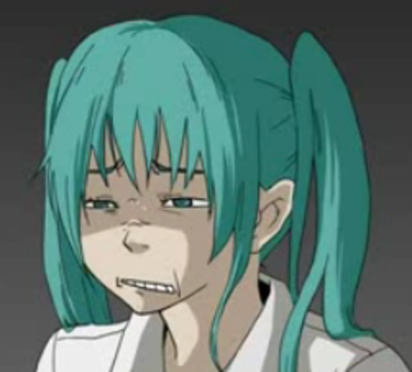 Head of a character drawn in an anime style with a grimaced facial expression