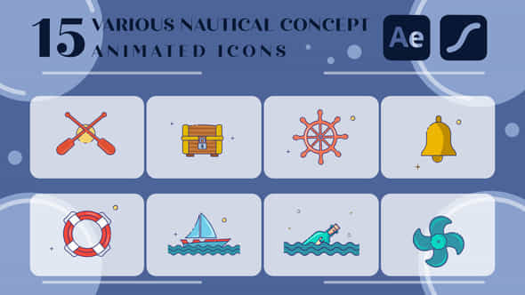 Set Of Nautical Icon Line Color 2D Animation Video - VideoHive 57739323