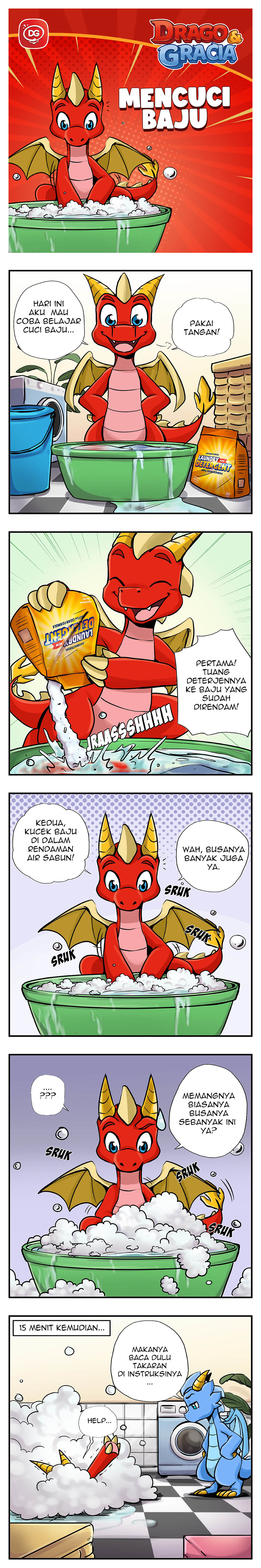 Drago belajar mencuci baju