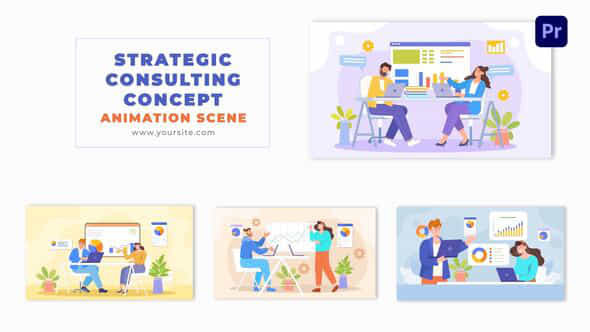 Business Growth Strategy Consulting Team 2D Stock Art Animation Scene - VideoHive 49481114