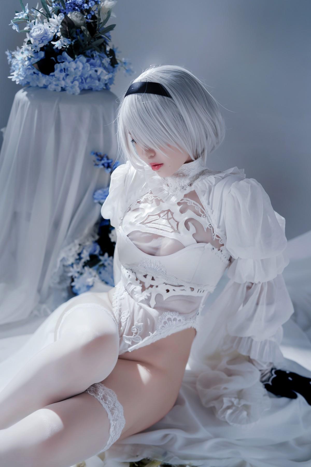 Cosplay 半半子 Automataヨルハ二号B型 白いドレス(44)