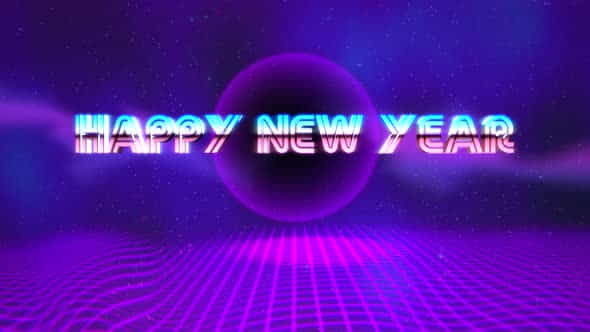 Animation intro text Happy New Year and retro abstract circle on grid, retro holiday background | Events - VideoHive 29426199