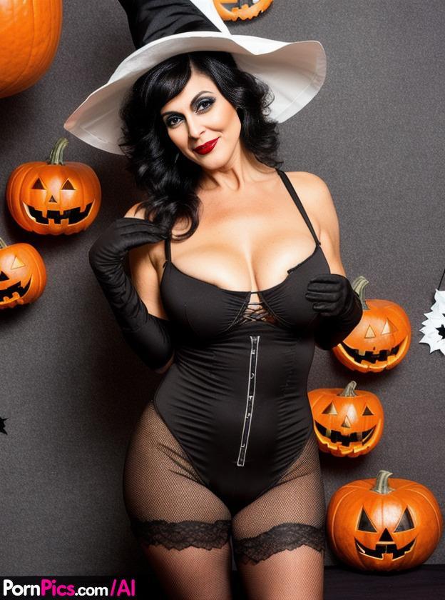 AI generated Sasha Lansday shows her big tits in a fetish Halloween outfit(6)