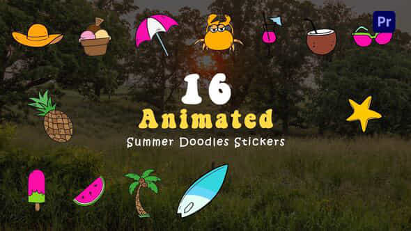 Summer Doodle Flat Art Stickers Animation Scene - VideoHive 49481253