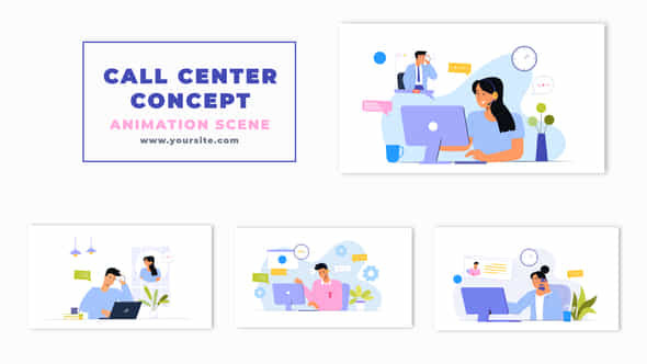 Call Center And Customer Service Animation Scene - VideoHive 47251324