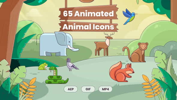 65 Animated Animal Icons - VideoHive 28478278