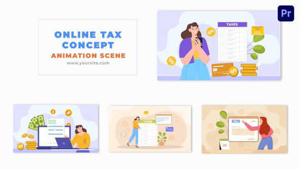 Online Tax Payment Process Flat Vector Art Animation Scene - VideoHive 49480939