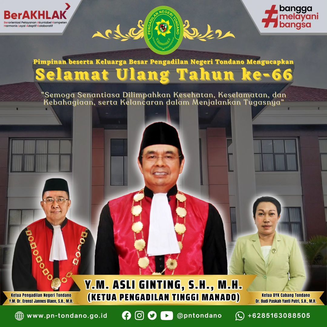 Selamat Ulang Tahun ke-66 Ketua Pengadilan Tinggi Manado, Y.M. Asli Ginting, S.H., M.H.