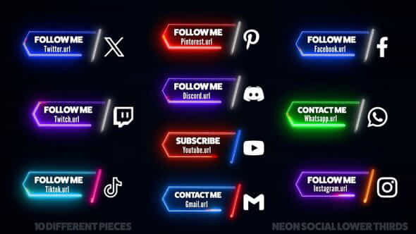 Neon Social Media Lower Thirds - VideoHive 53340174