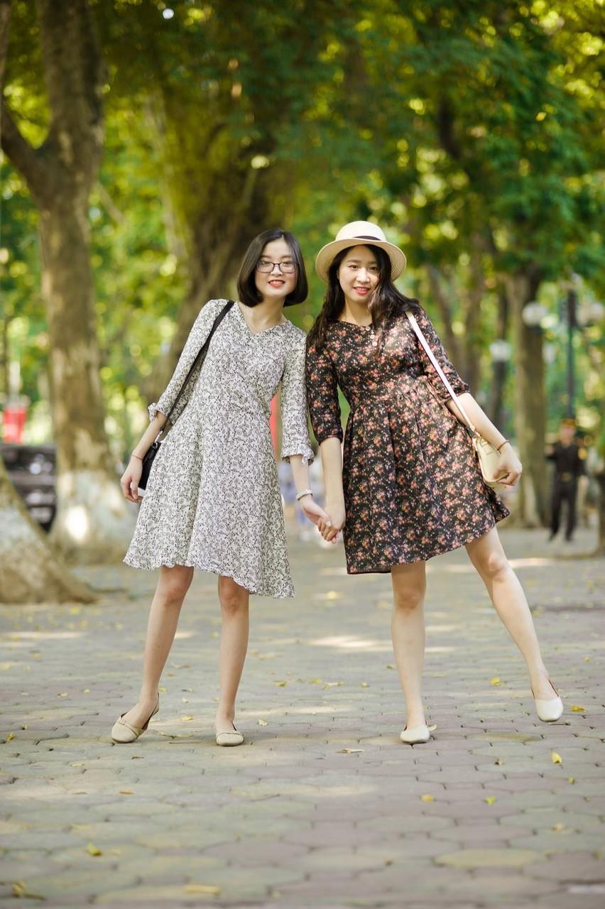 Gorgeous Asian brunette girls posing in their summer dresses in public(16)