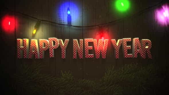 Animated closeup Happy New Year text and colorful garland on wood background | Events - VideoHive 29319200
