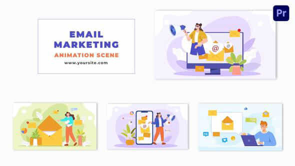 Email Marketing Cartoon Character Animation Scene - VideoHive 48800968