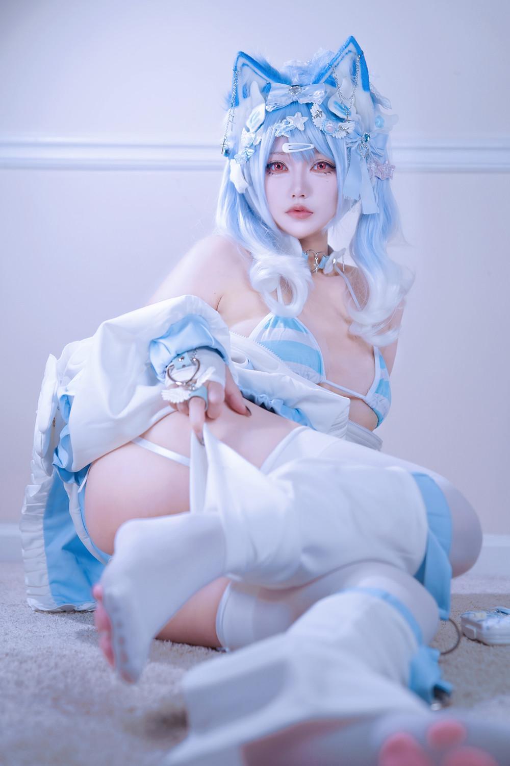Cosplay 狐洛洛子 – 水色猫猫头(24)