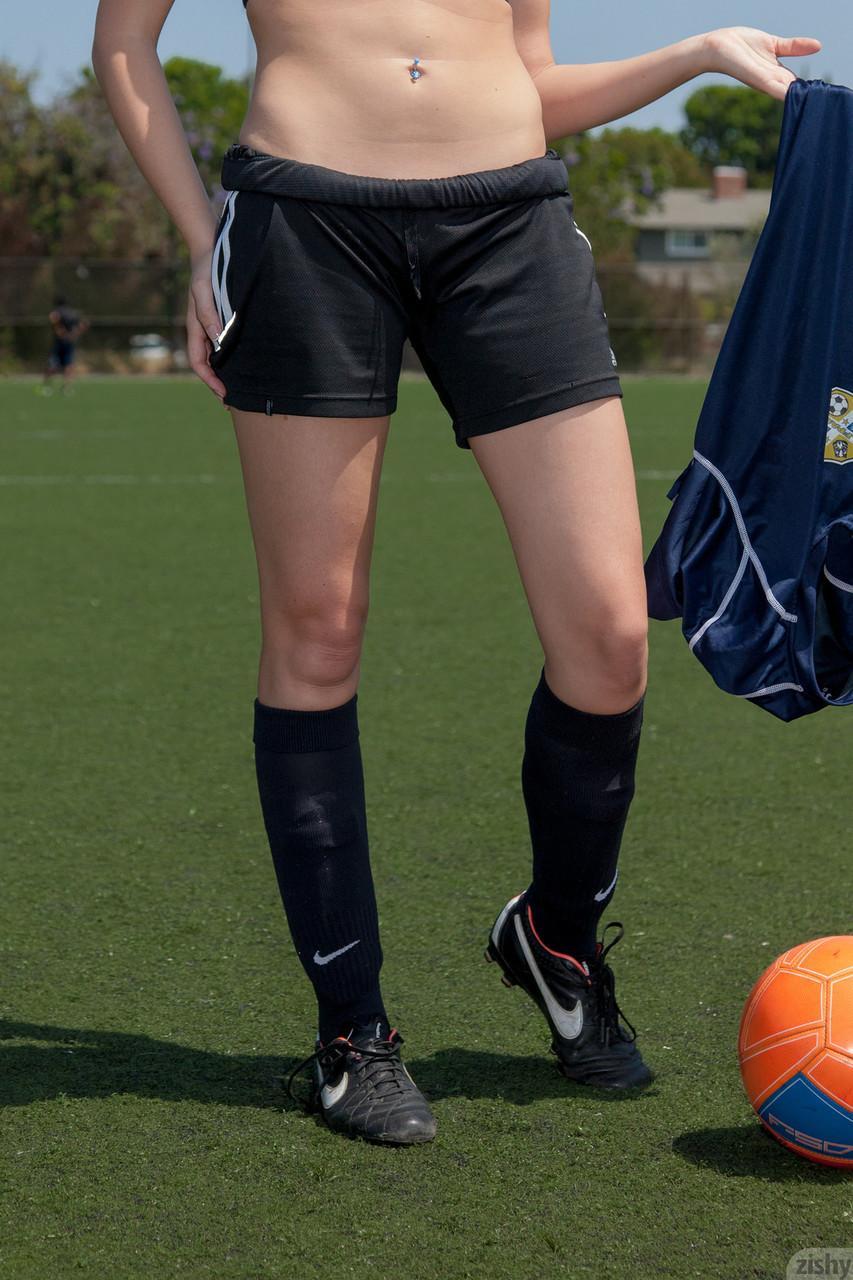 Teen footballer Bailey Rayne flashing her nip and undies on a football pitch(7)