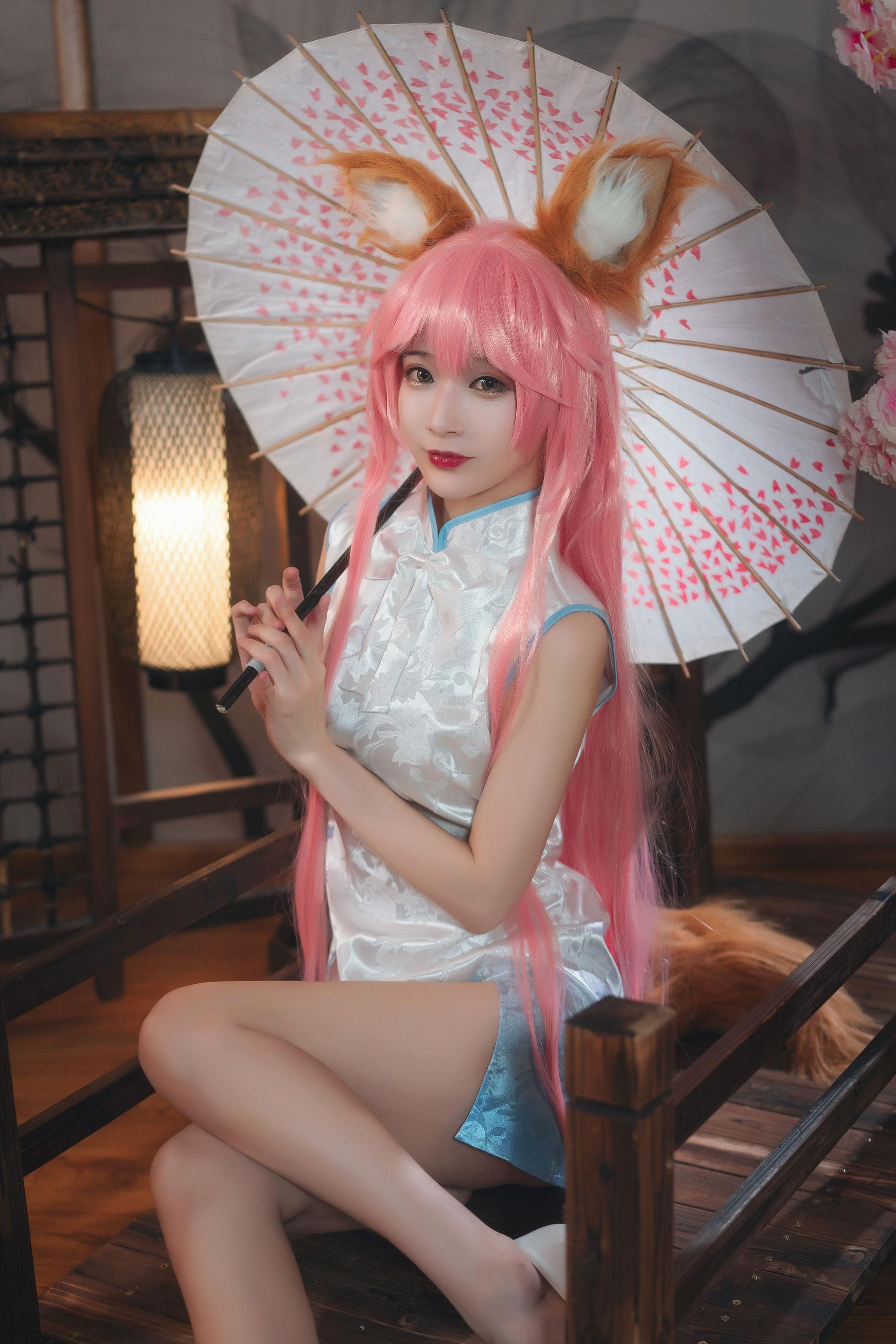 [Cosplay] 动漫博主铁板烧鬼舞w – 玉藻前 旗袍 写真集(7)