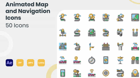 Animated Map And Navigation Icons - VideoHive 34972301