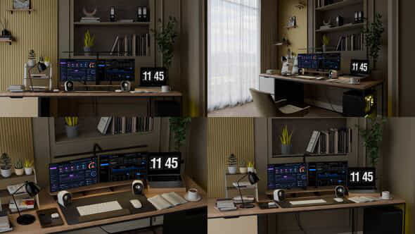 Workflow Monitor And Computer Laptop In The Room - VideoHive 58548596