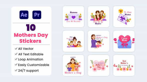 Mothers Day Stickers - VideoHive 57844421