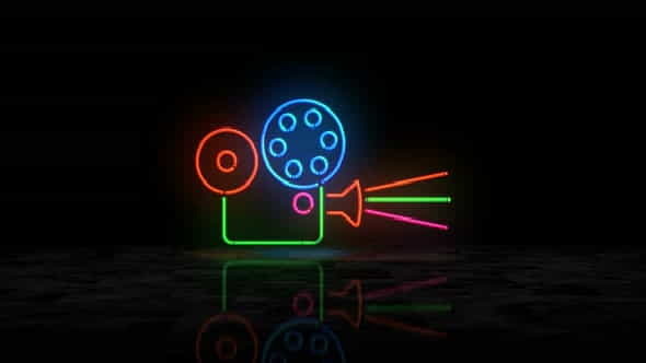 Cinema symbol glowing neon 3d - VideoHive 33527221