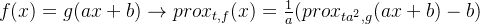 f(x)=g(ax+b)\rightarrow prox_{t,f}(x)=\frac{1}{a}(prox_{ta^2,g}(ax+b)-b)