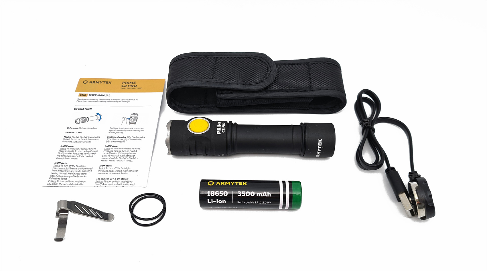 Lampe torche Armytek Prime C2 PRO Magnet USB (Warm) / 2230 lumens - Accu  18650 3500 mAh inclus + chargeur USB