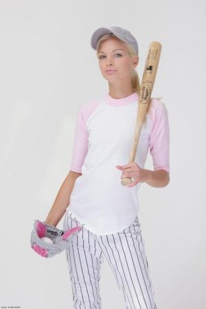 Baseball cutie Francesca loses her uniform to expose her skinny teen body