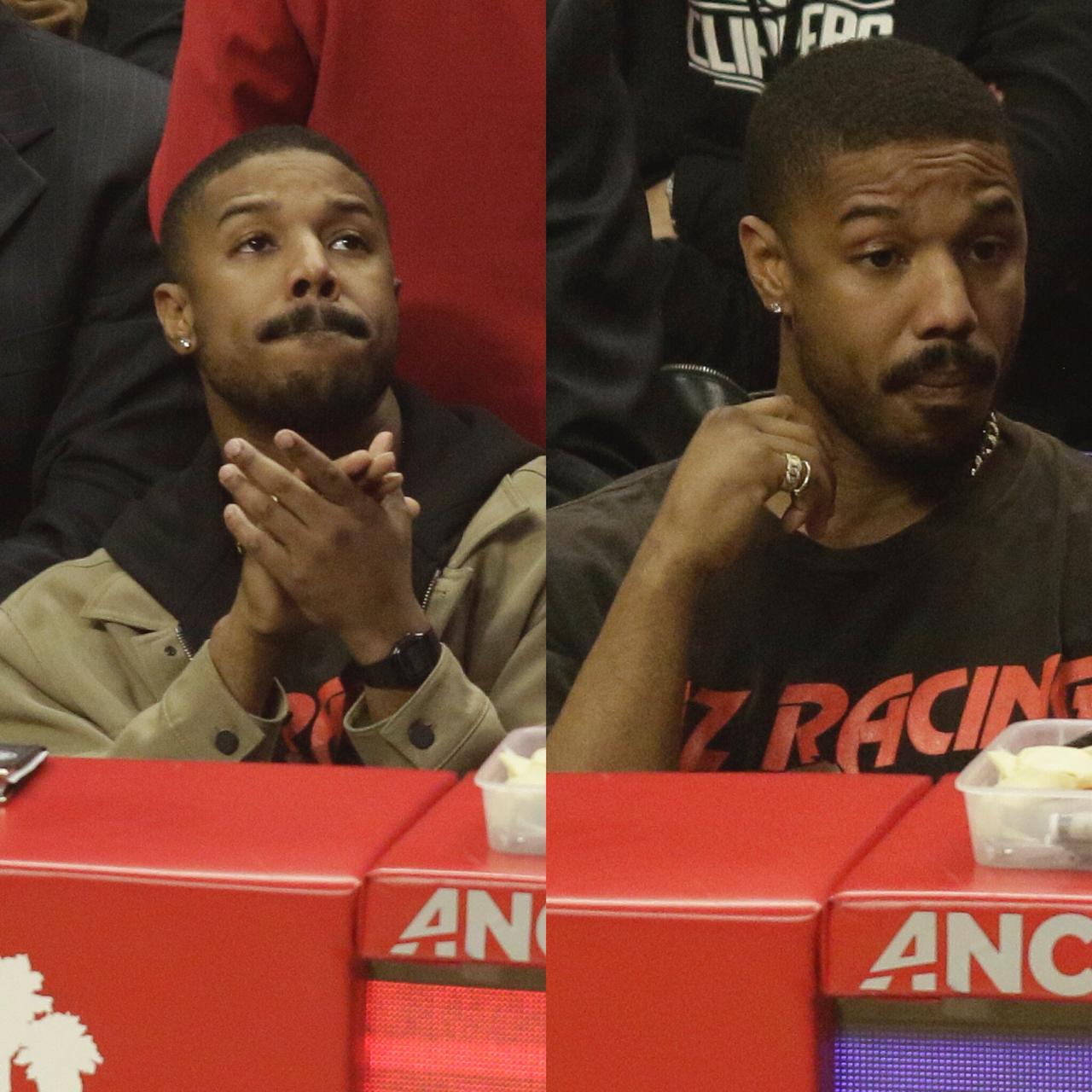 REQ: Michael B. Jordan attends a basketball game between the Los Angeles Clippers and the Houston Rockets @SPL
