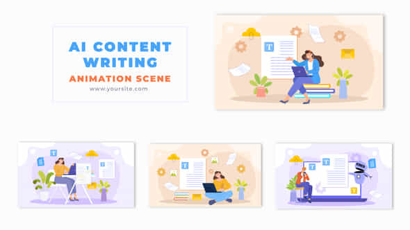 Ai Content Writing Flat Character Animation Scene - VideoHive 49456852