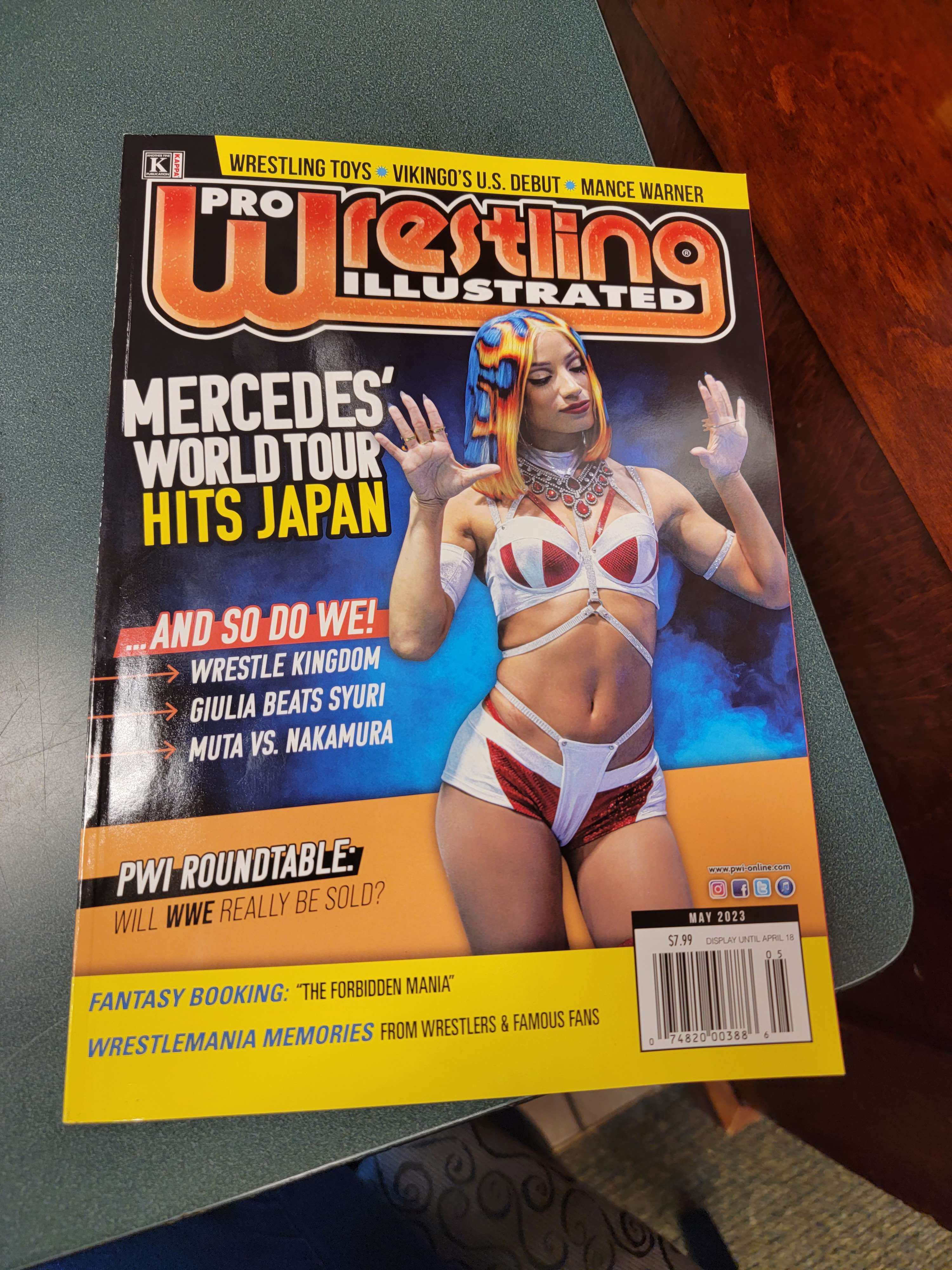 Cover of Pro Wrestling Illustrated May 2023 Issue. The cover features a photo of Mercedes Mone in her Wrestle Kingdom gear and hair, with the title “Mercedes Mone's World Tour Hits Japan!”