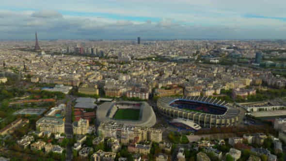 Aerial View Of Le Parc Des Princes Stadium For Soccer Team Paris Saintgermain And Stade Jean Bouin - VideoHive 49066841