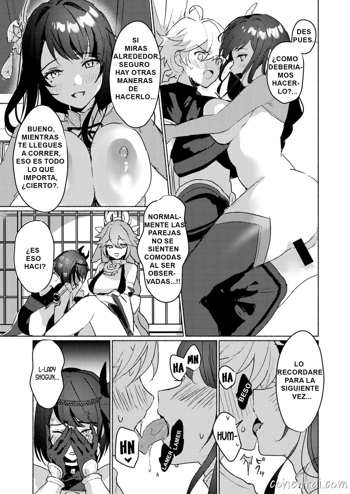 Inazuma Gosanke to Sex Shinai to Derarenai Hikyou (Genshin Impact) manga hentai xxx español