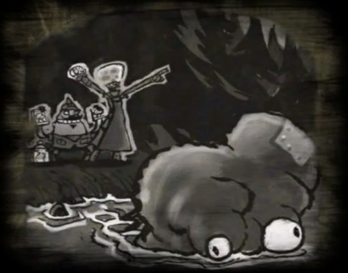 an image that depicts the third of three mind vault slideshows, showing both coach oleander and dr loboto instructing linda the lungfish to abduct children