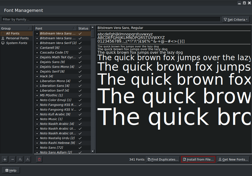 screenshot of font management