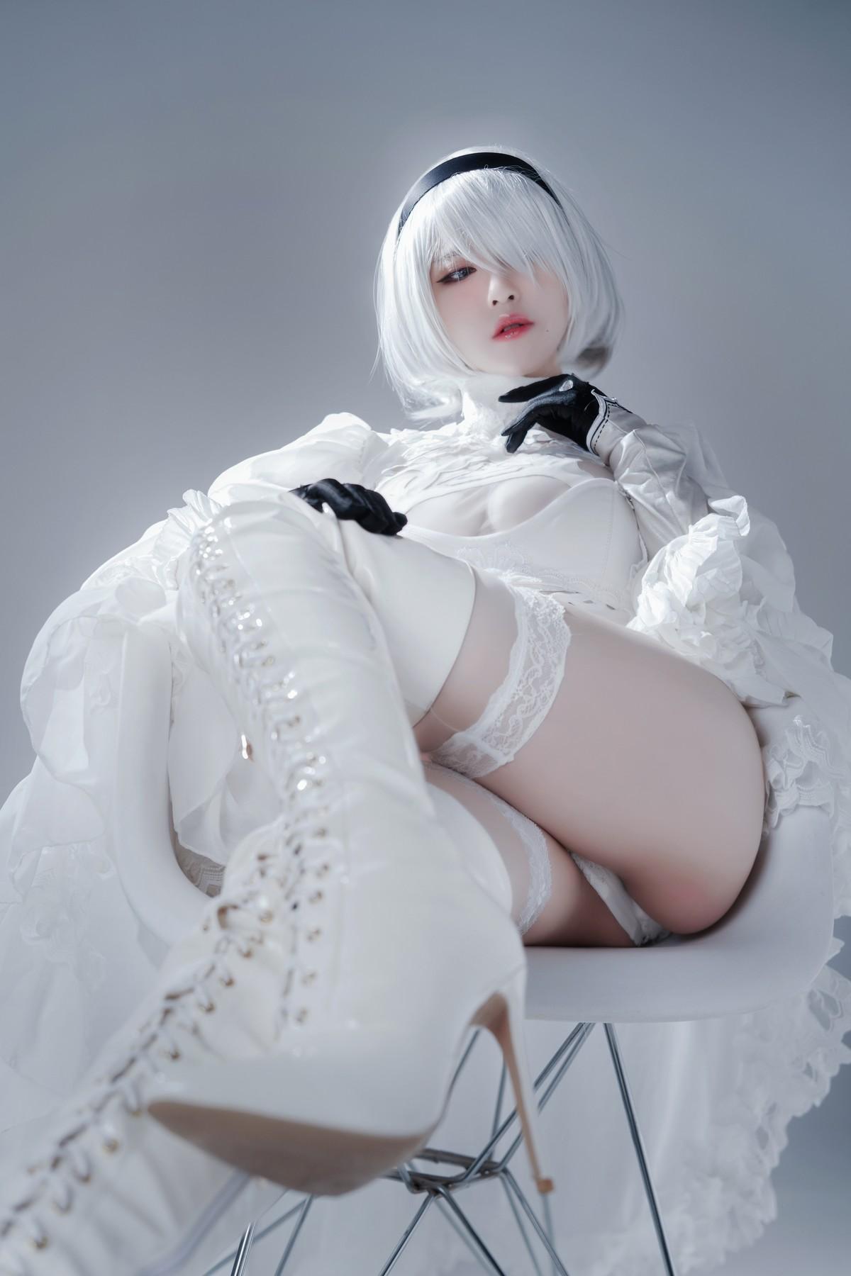 Cosplay 半半子 Automataヨルハ二号B型 白いドレス(17)