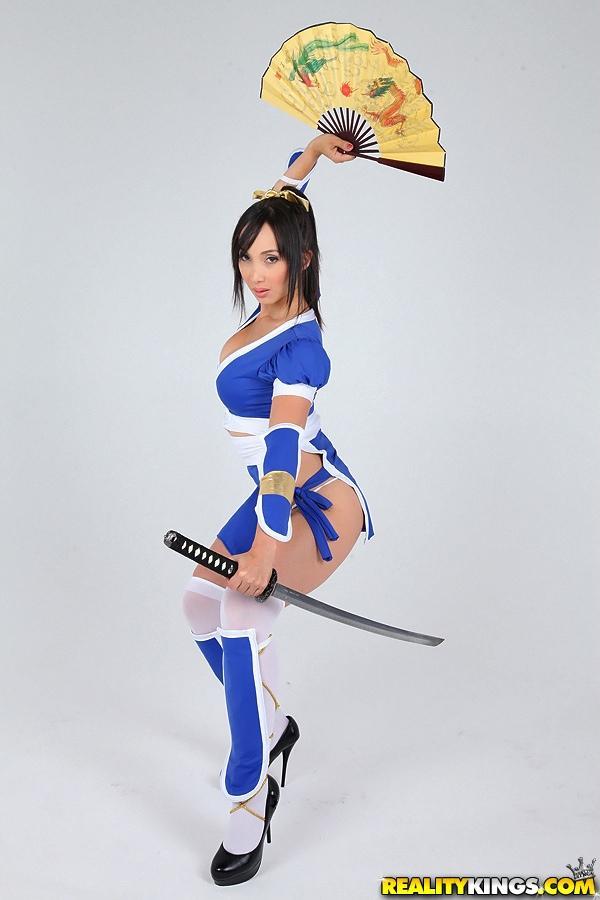 Asian solo model releases her big tits from her cosplay costume(4)