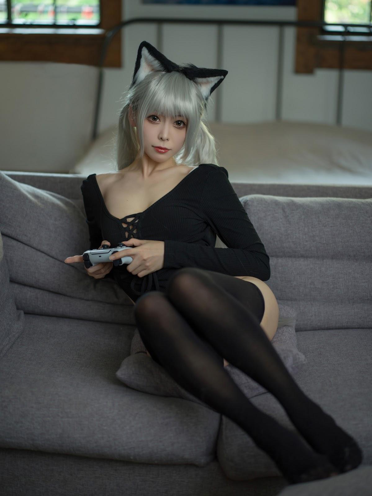 Cosplay 樱岛嗷一 黑猫针织衫连体衣(2)