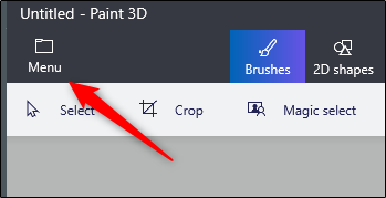 Menu option in paint 3d