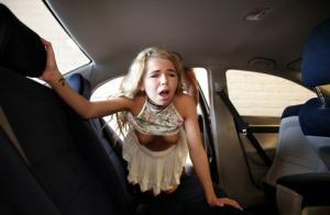 Young blonde Alina West gets banged hard from behind in her BF's car