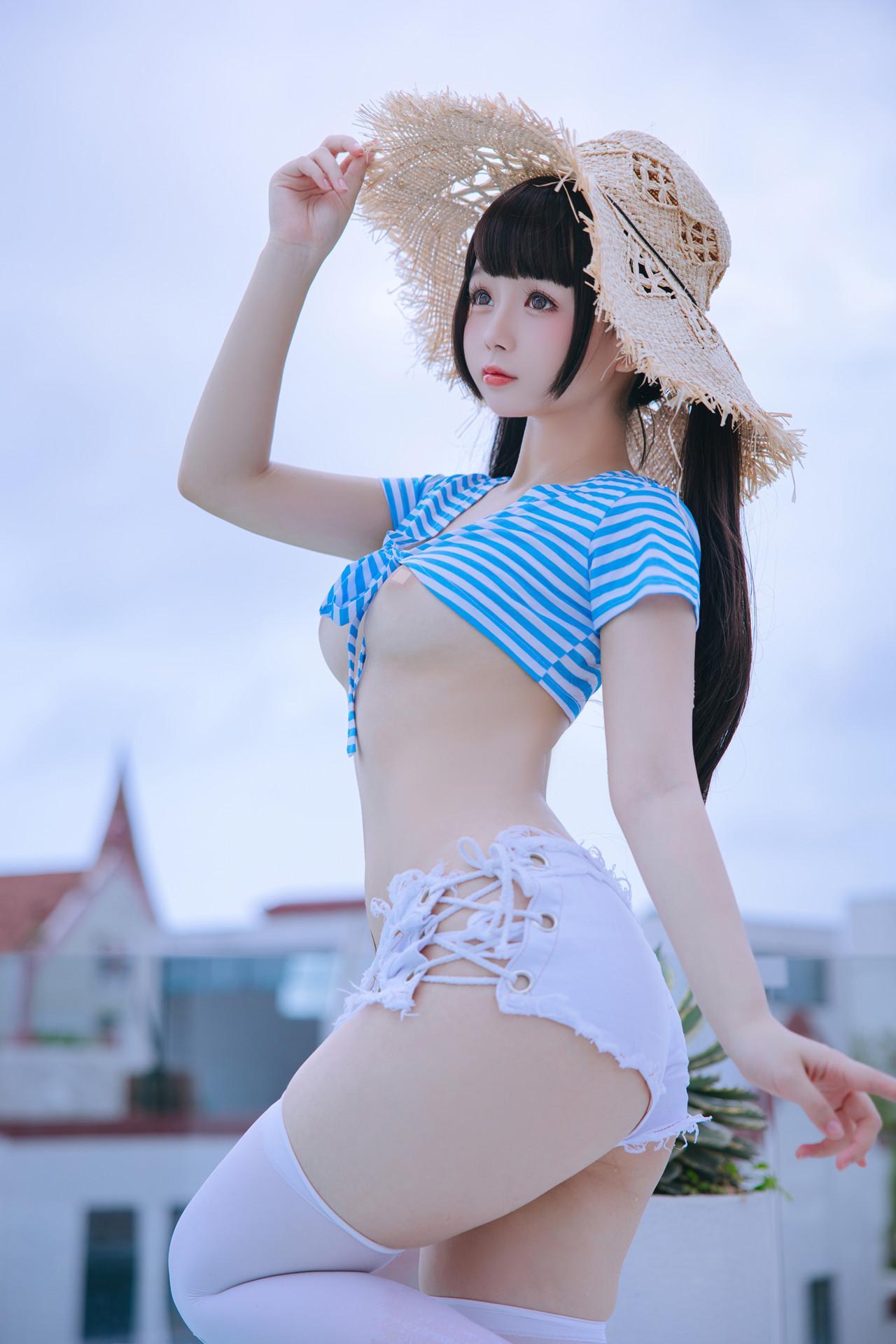 Cosplay Rinaijiao日奈娇 蓝白条 Set.01(10)