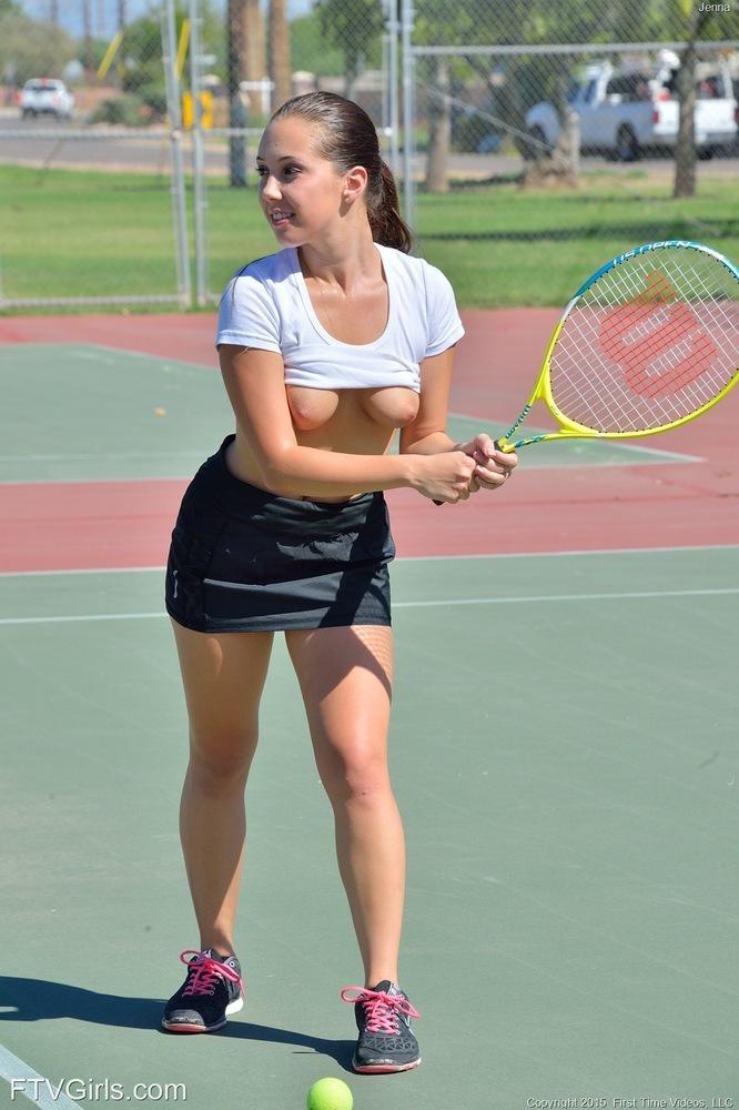 Teen tennis player inserts her racquet handle into her horny twat(5)