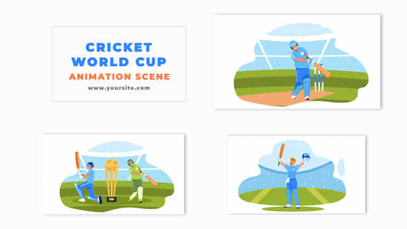 Cricket World Cup Concept Batsman Hitting Ball Vector Animation Scene - VideoHive 49791732